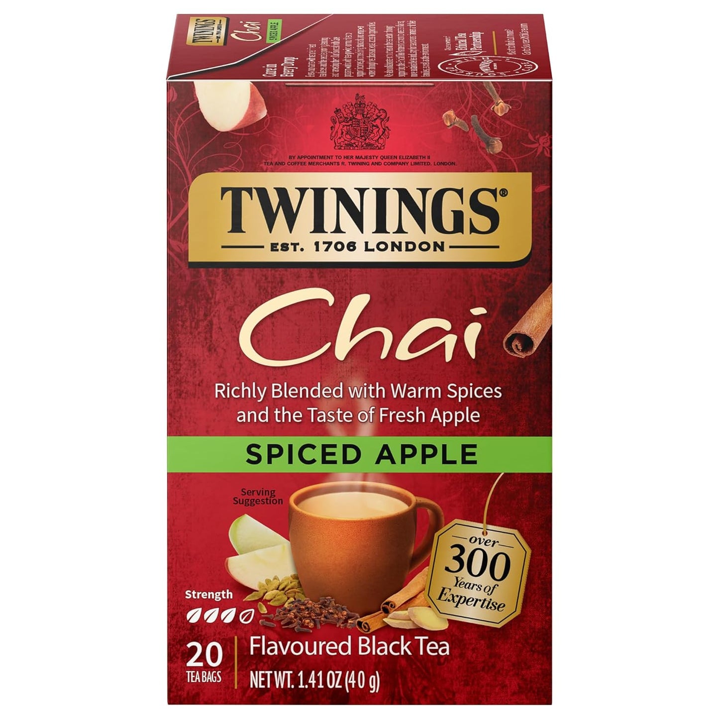 Twinings Spiced Apple Chai Black Tea Individually Wrapped Bags, 20 Count (Pack of 1), Sweet, Savoury Spices, Caffeinated, Enjoy Hot or Iced, 20 Teabags