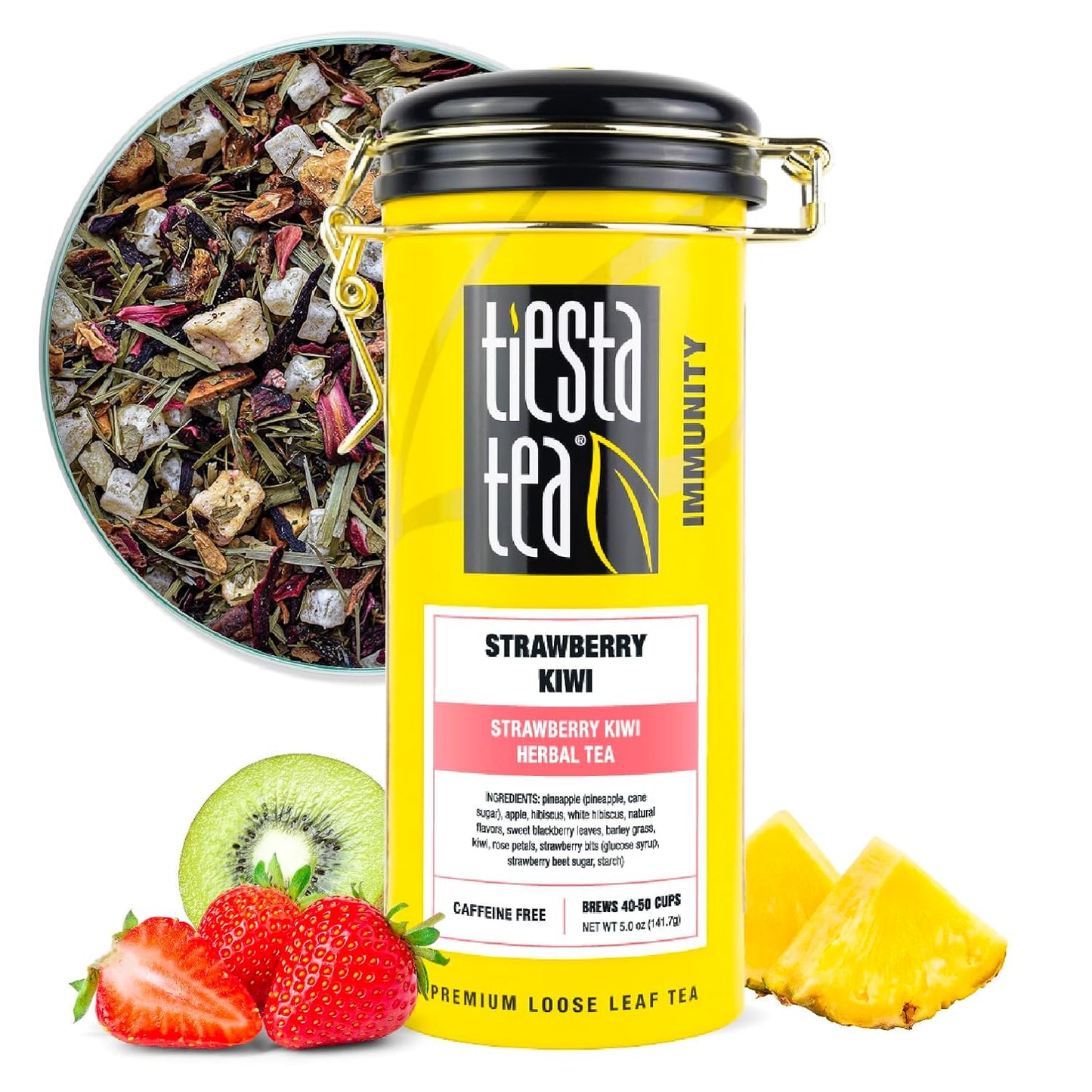 Tiesta Tea - Strawberry Kiwi Herbal Tea, Loose Leaf, Strawberry Hibiscus Kiwi Fruit Tea, Premium Caffeine-Free Herbal Blend, Make Hot or Iced & Up to 50 Cups, 5 oz Refillable Tin