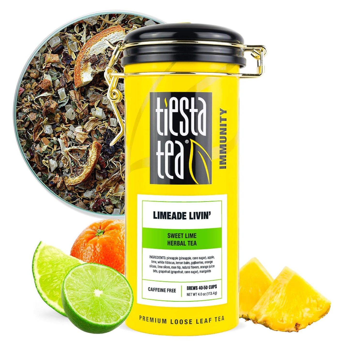 Tiesta Tea - Limeade Livin, Loose Leaf, Sweet Lime Herbal Tea, Non-Caffeinated Fruit Blend, Makes Hot or Iced & Up to 50 Cups, 4oz Refillable Tin