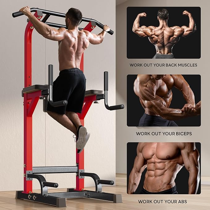 SogesHome Power Tower Pull Up Bar and Dip Stand 10 Adjustable 500LBS