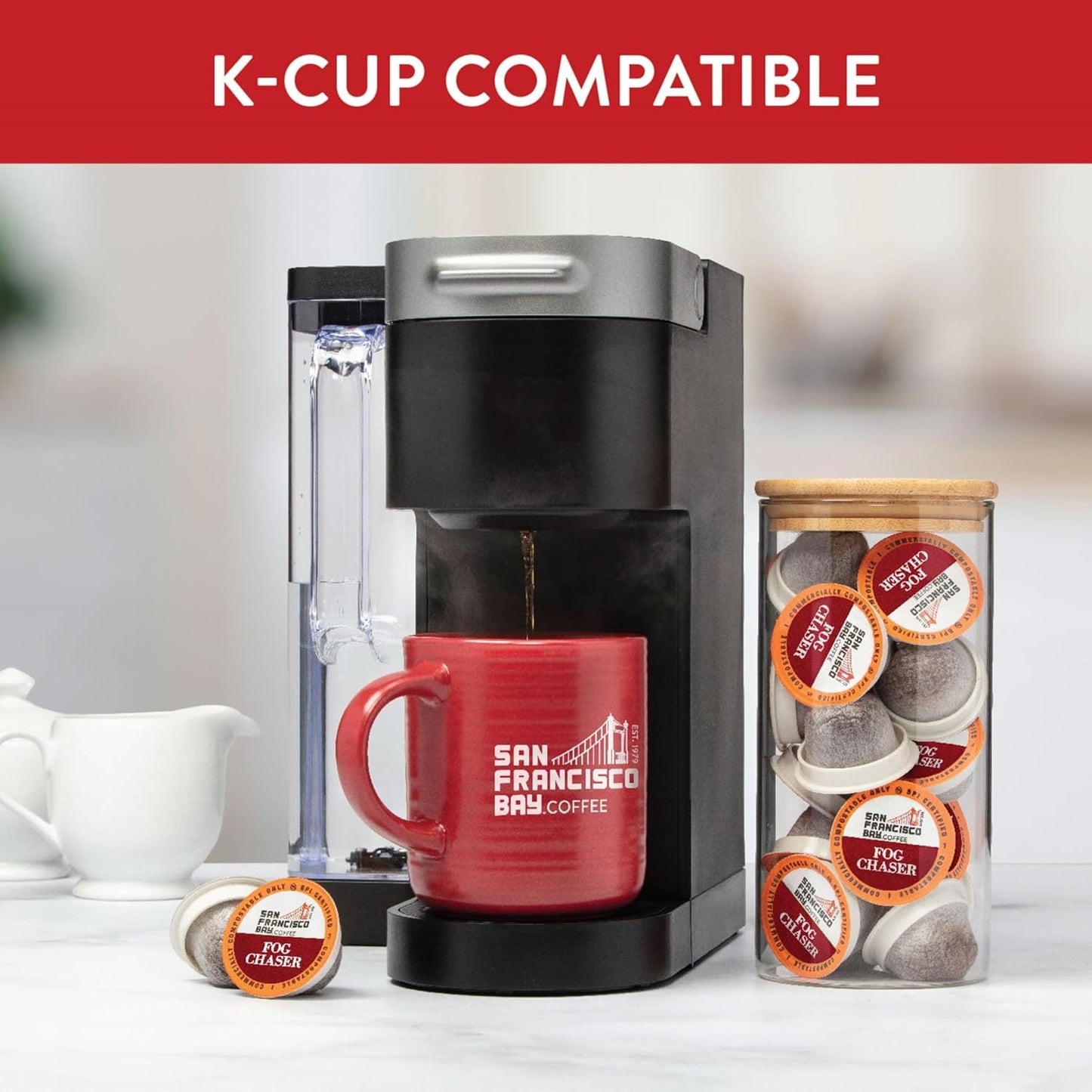 San Francisco Bay Compostable Coffee Pods - Fog Chaser (12 Ct) K Cup Compatible including Keurig 2.0, Medium Dark Roast