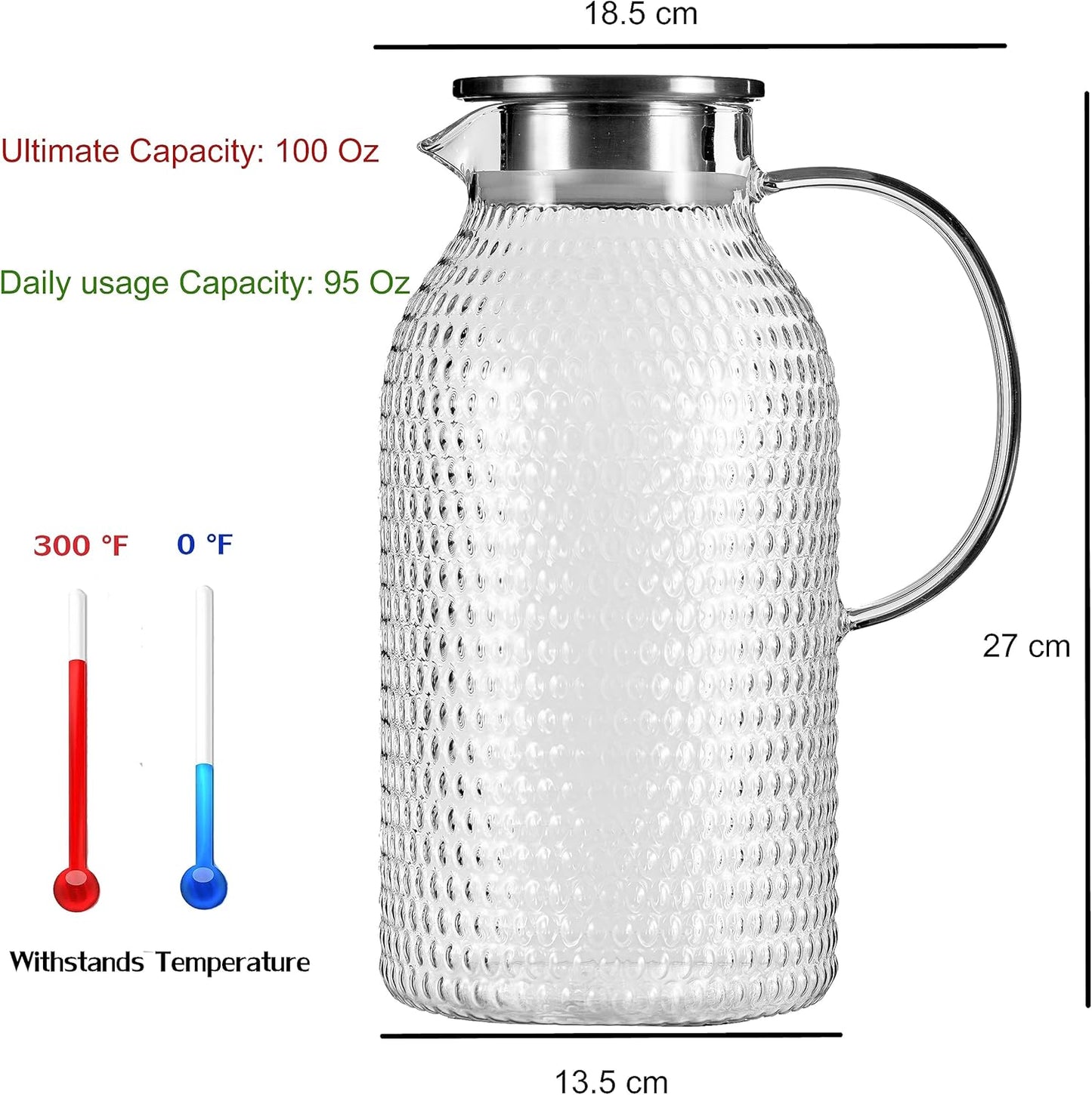 Karafu 3 Liter/100 Oz Glass Pitcher with Lid, Easy Clean Heat Resistance Borosilicate Glass Jug for Hot/Cold Water, Milk, Ice Tea and Juice Beverage
