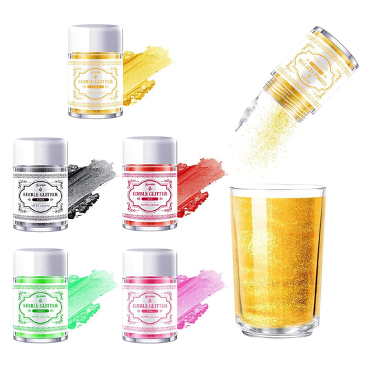 Edible Glitter for Cocktails - 5 Colors Luster Dust Edible Drink Glitter Food Grade Metallic Shimmer Powder for Beverage Chocolate, 5g/Bottle