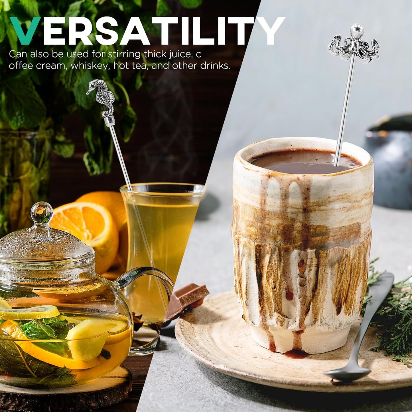 Homestia 7.5 Inches Stainless Steel Coffee Beverage Stirrers Drink Swizzle Stick with Animal Design, Set of 6 Cocktail Stirrers, Metal Cocktail Stir Sticks Stirring Drink Swizzle Stick Picks Tools