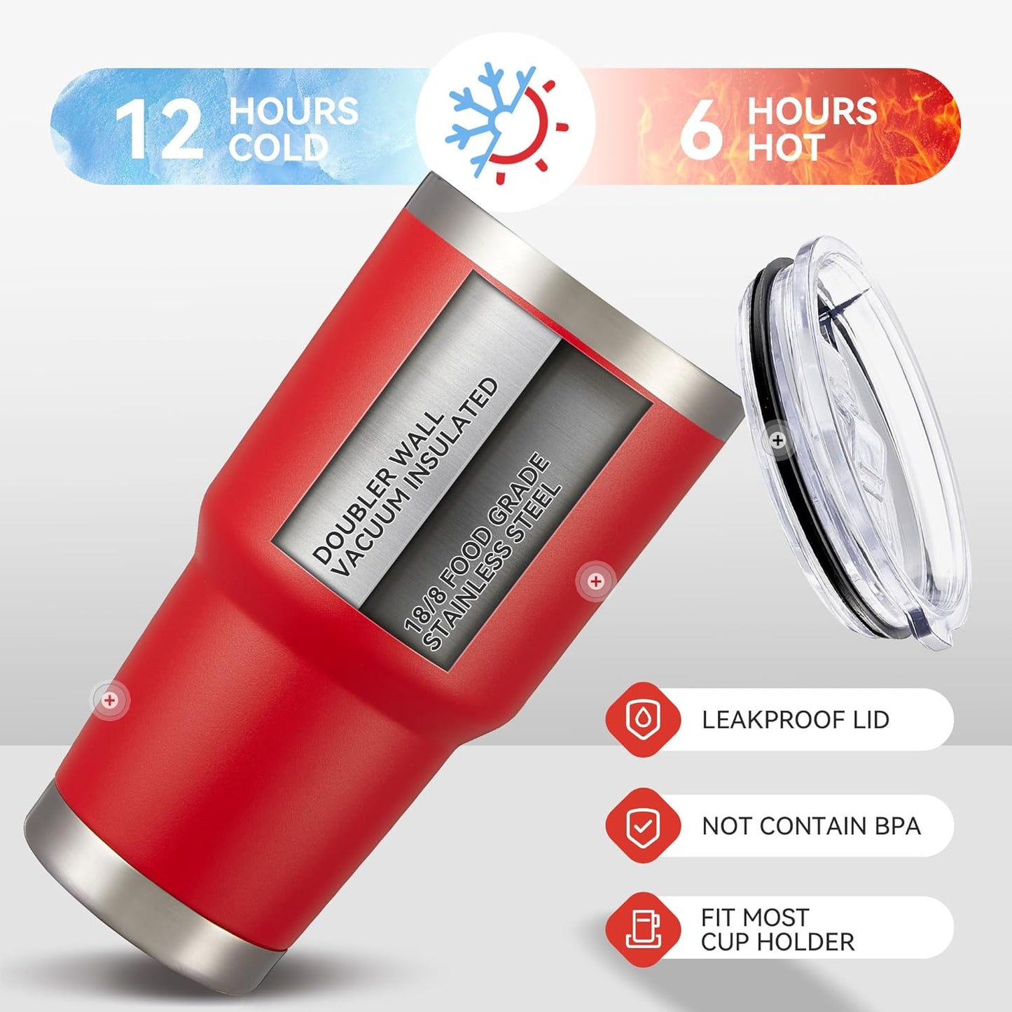 30 oz Tumbler with Lid Stainless Steel Tumblers Bulk Vacuum Insulated Cup Reusable Powder Coated Travel Mug Double Wall Leak Proof Cups Keep Cold Drinks for 12 Hours Wine Red, Set of 8