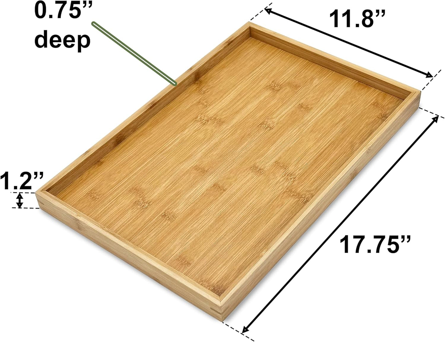 Bam & Boo (1-Pack) Natural Bamboo Rectangle Serving & Vanity Tray - for Kitchen, Bathroom, Countertop, Coffee Table (17.75" x 11.8" x 1.2")