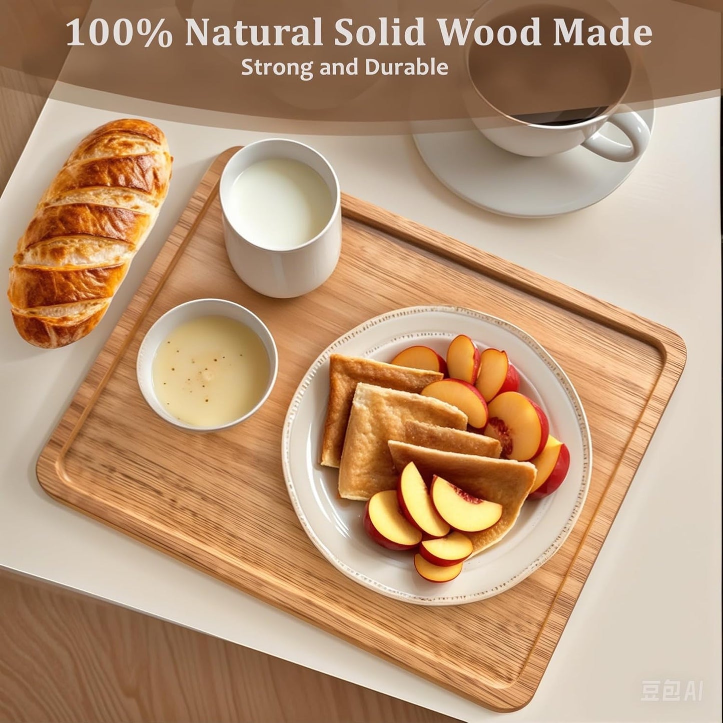 Wood Tray for Coffee Tea Extra Large Wooden Serving Tray for Food Fruit Snack Decorative Serving Platter, 17.7x13.8 Inches