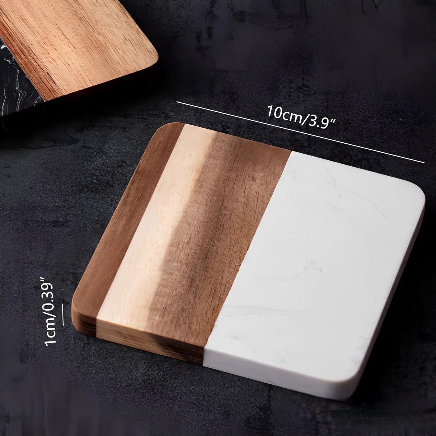 I-LAN 4 Pack 4 x 4 Inch Squre Natural Wood and Marbel Style Coasters for Drinks,White Marble and Natural Wood Joint Mixed Modern Style Heat-Resistant Coaster Set for Home Kitchen
