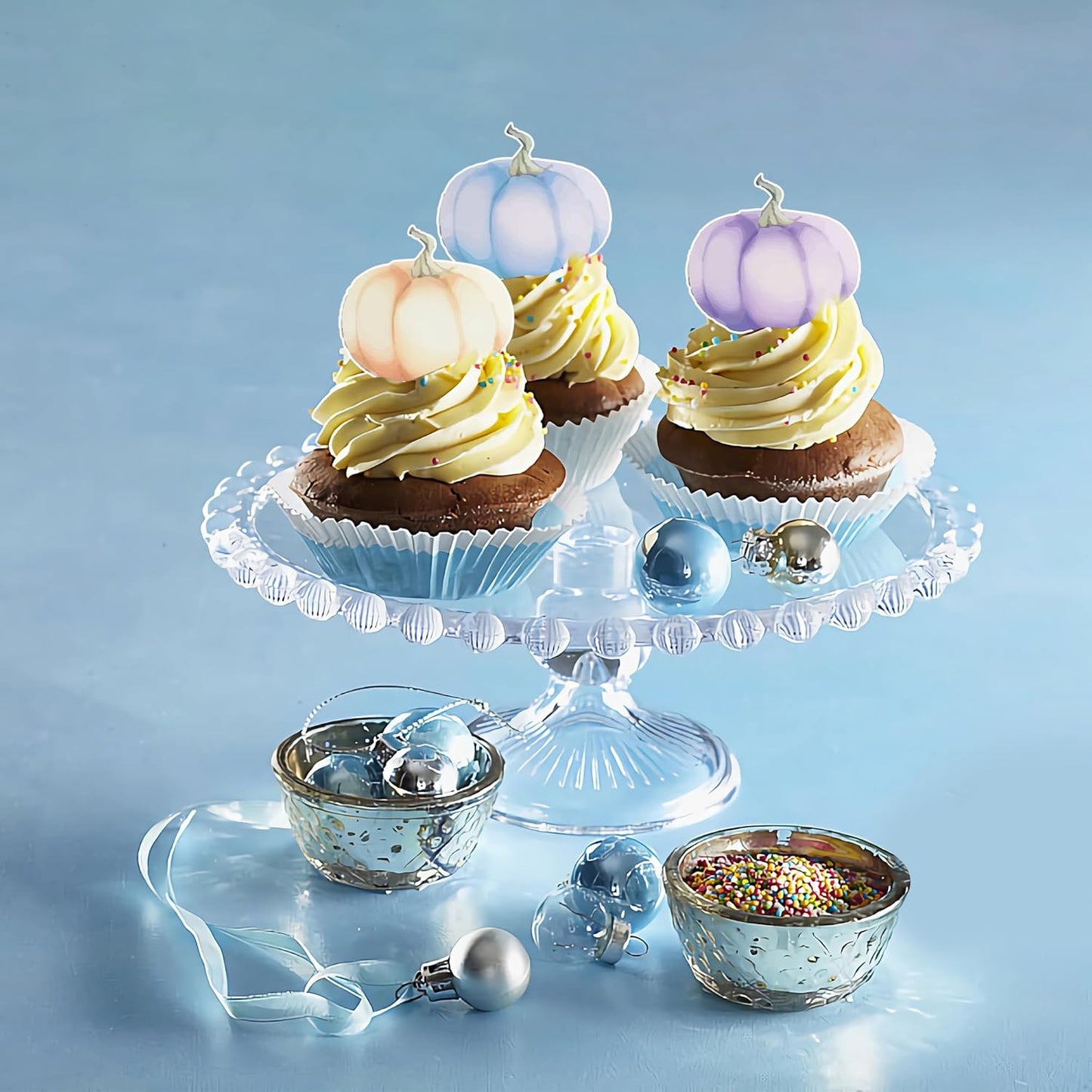 40Pcs Edible Pumpkin Cupcake Toppers Autumn Thanksgiving Theme Party Wafer Paper Color Pumpkin Cupcake Toppers Baby Gender Reveal Party Supplies