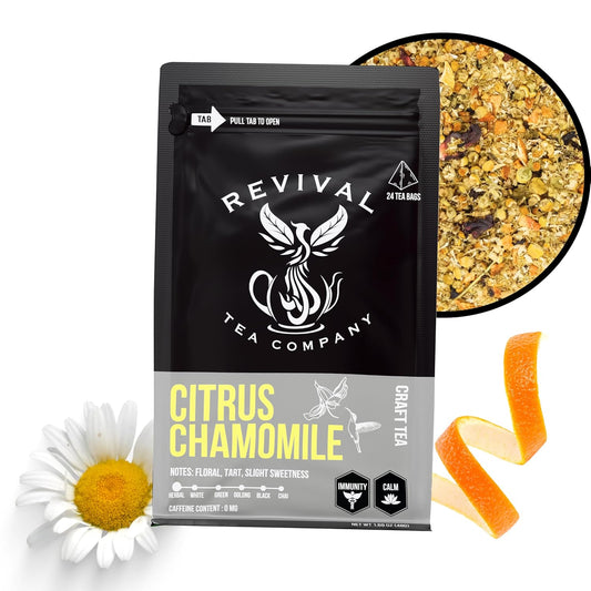 Revival Tea Company Citrus Chamomile Tea - Herbal Tea Blend of Chamomile Flowers and Orange Peel - Caffeine Free - 24 Tea Bags