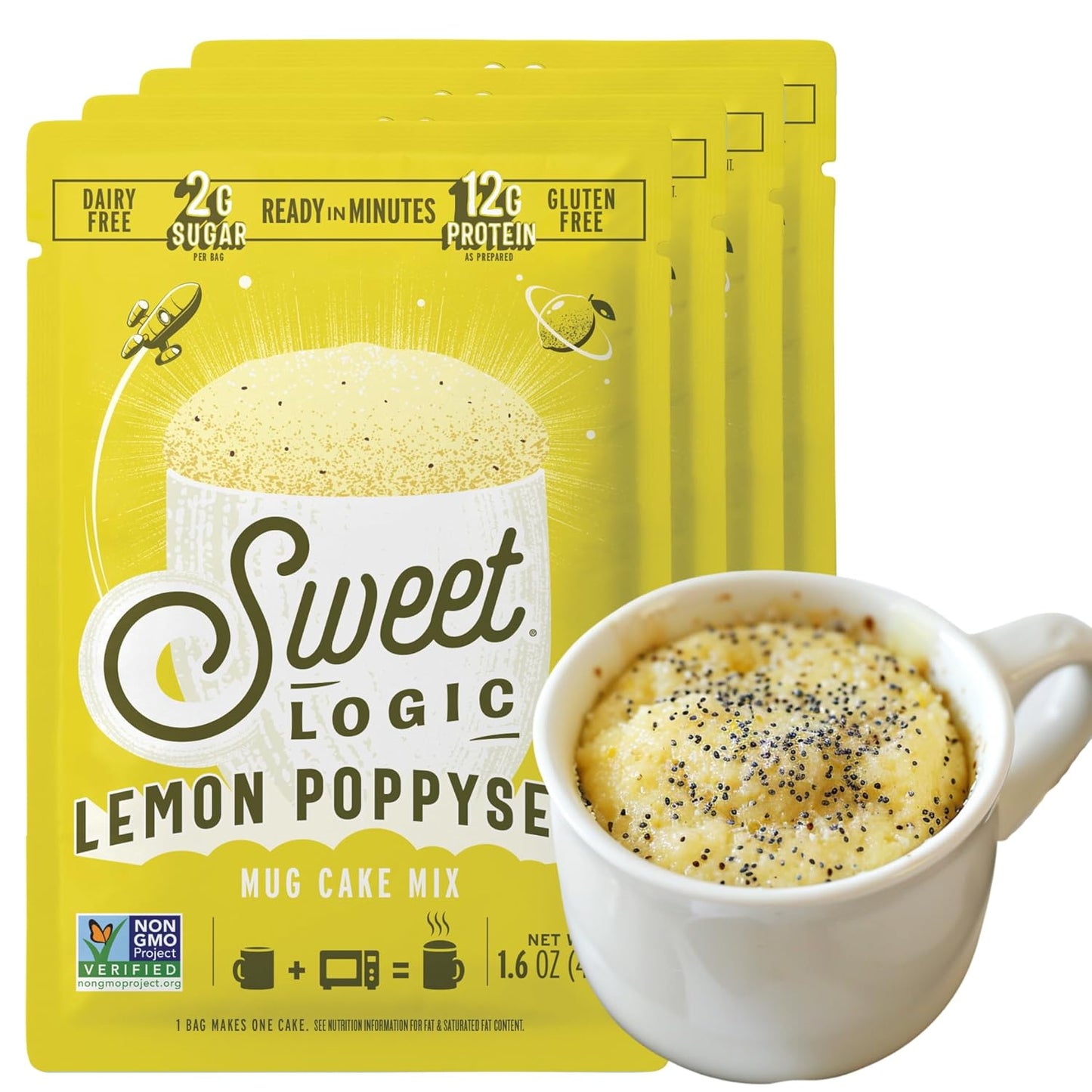 Sweet Logic Keto Dessert Mug Cake Mixes - Lemon Poppyseed - Low Sugar - Gluten-Free - Low Carb - Diabetic-Friendly Sweets - Natural Ingredients - High Protein - Delicious Keto Treats (4 Pack)