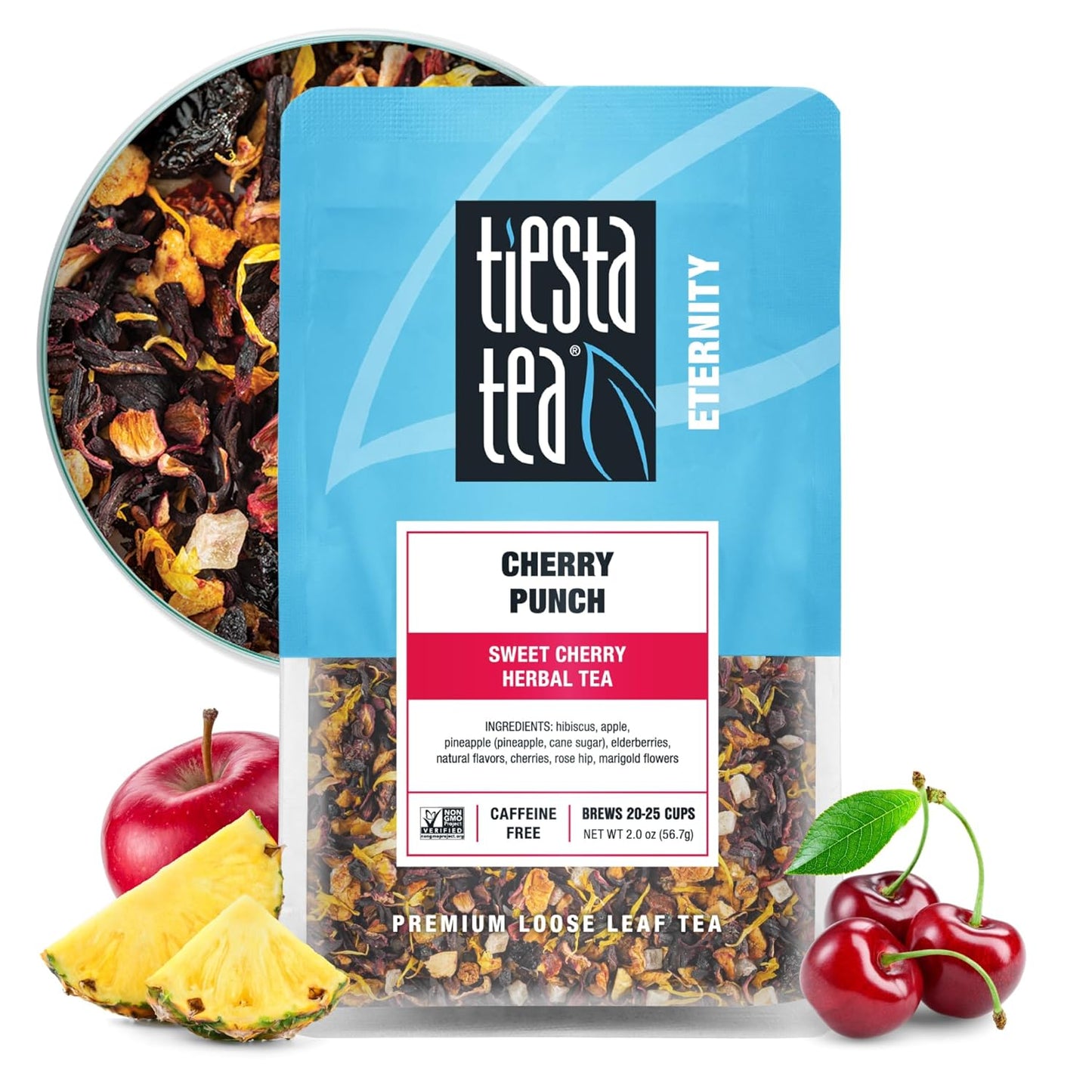 Tiesta Tea - Cherry Punch, Loose Leaf, Sweet Cherry Herbal Tea, Premium Blend, Non-Caffeinated, Makes Hot or Iced & Brews Up to 25 Cups, 2oz Resealable Pouch