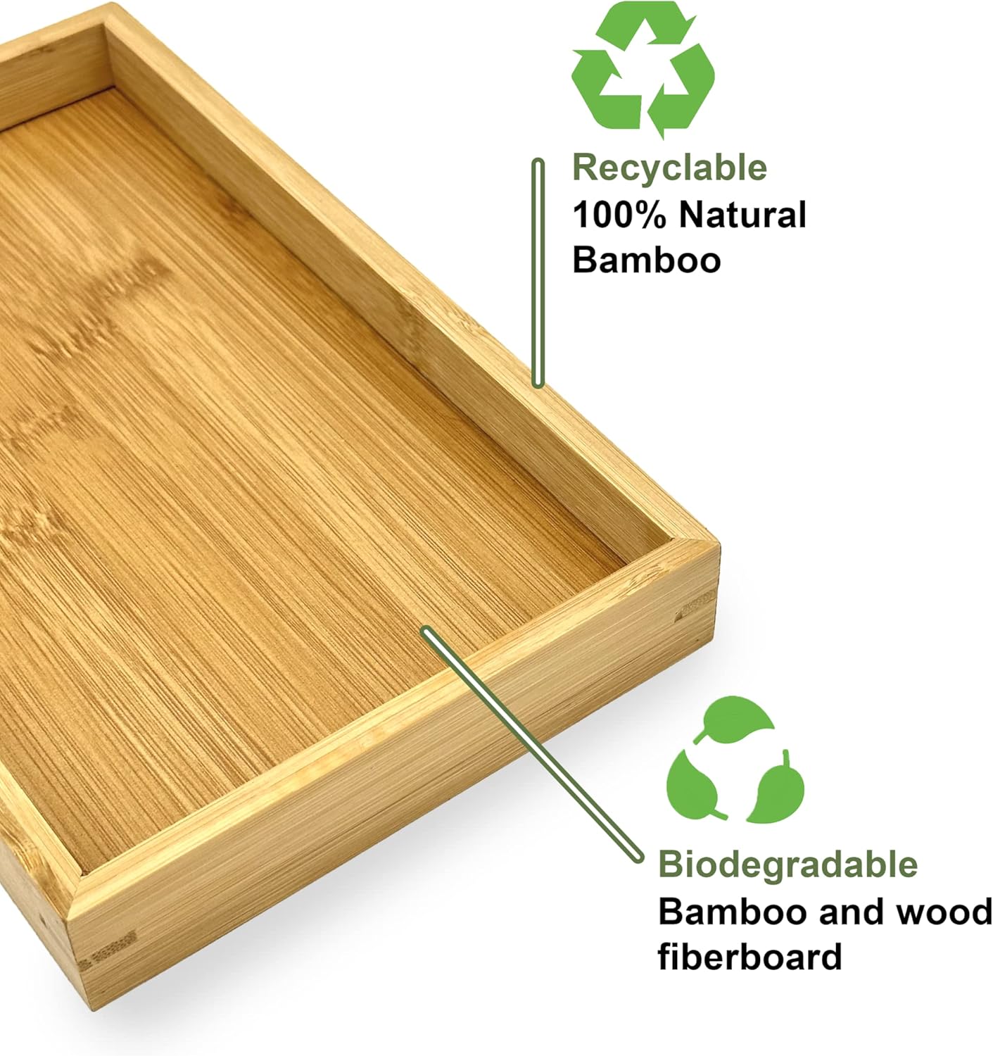 Bam & Boo - Natural Bamboo Serving Tray Modern Rectangular - for Food, Drinks, Decor, Vanity in Home, Kitchen, Bathroom, Coffee Table, Bed(X-Small, 9.8” x 5.9" x 1.2")