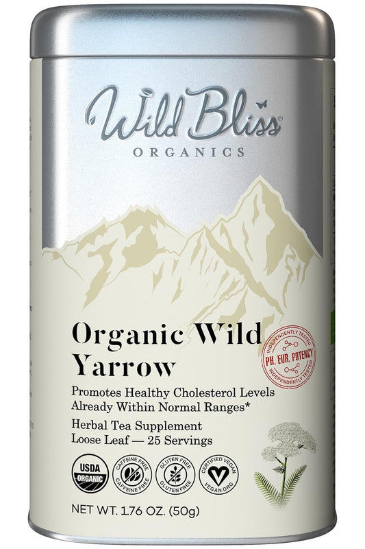 Wild Bliss Organic Yarrow Tea - Caffeine Free Loose Leaf Herbal Tea - Pharmacopoeia Potency - 1.76 Ounces - 25 Servings
