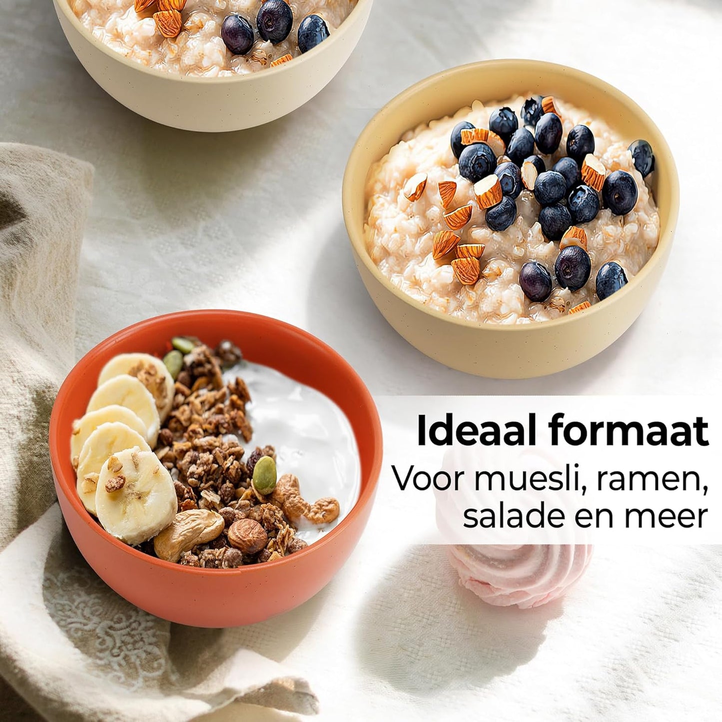 MIAMIO – Set of 4, 28 Ounce Ceramic Soup Bowls/Cereal Bowl Set for Salad, Oatmeal, Fruit, Rice – Dishwasher & Microwave Safe – Aura Collection (Cozy Neutral, Bowls (4x))