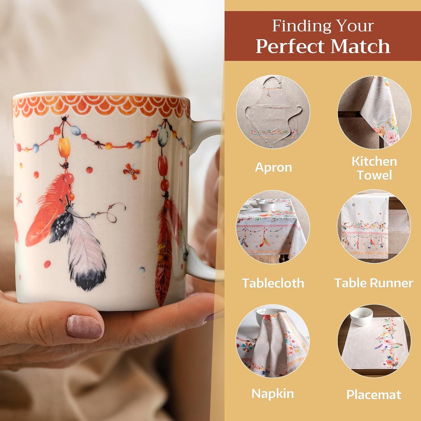 Maison d' Hermine Coffee Mug with Handles Fine Bone China Mugs Pack of One Tea Cups for Hot Beverages Cappuccino Latte Home Restaurant Office Perfect for Gift (Ibiza - Beige - Feather, 15 Ounce)