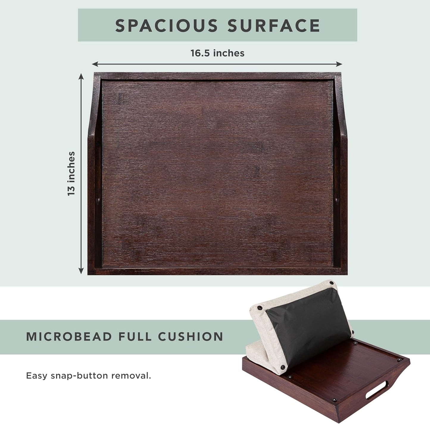 ROSSIE HOME Bamboo Wood Bed Tray, Lap Desk with Detachable Cushion, Serving Tray - Java - Fits up to 15.6 Inch Laptops - Style No. 76102