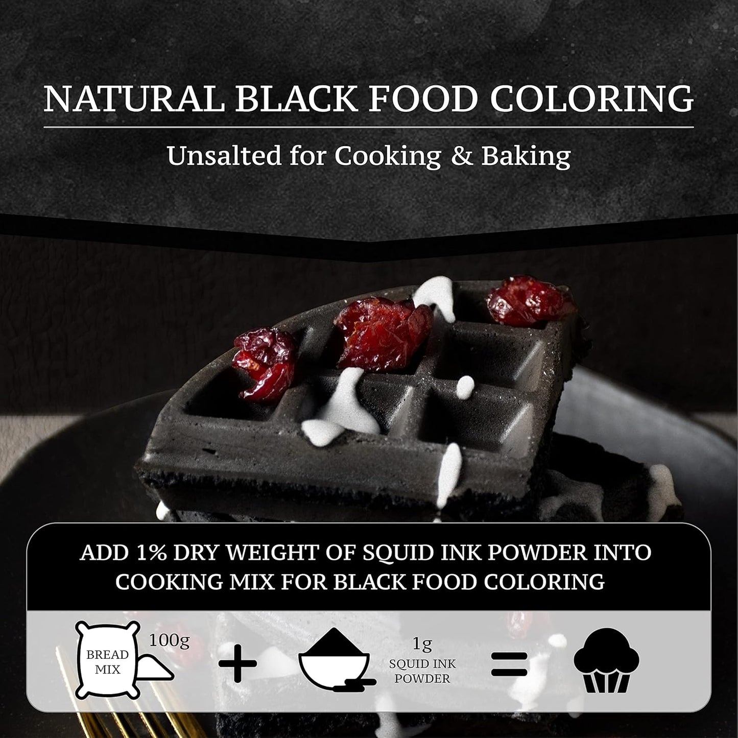 Black Hut Cuttlefish Squid Ink Powder, Perfect for Festive Baking & Cooking, Ideal for Rice, Noodles, Pasta, Spaghetti, Risotto, Tinta de Sepia, Halal Certified, Contains Molluscs, 1.76oz / 50g