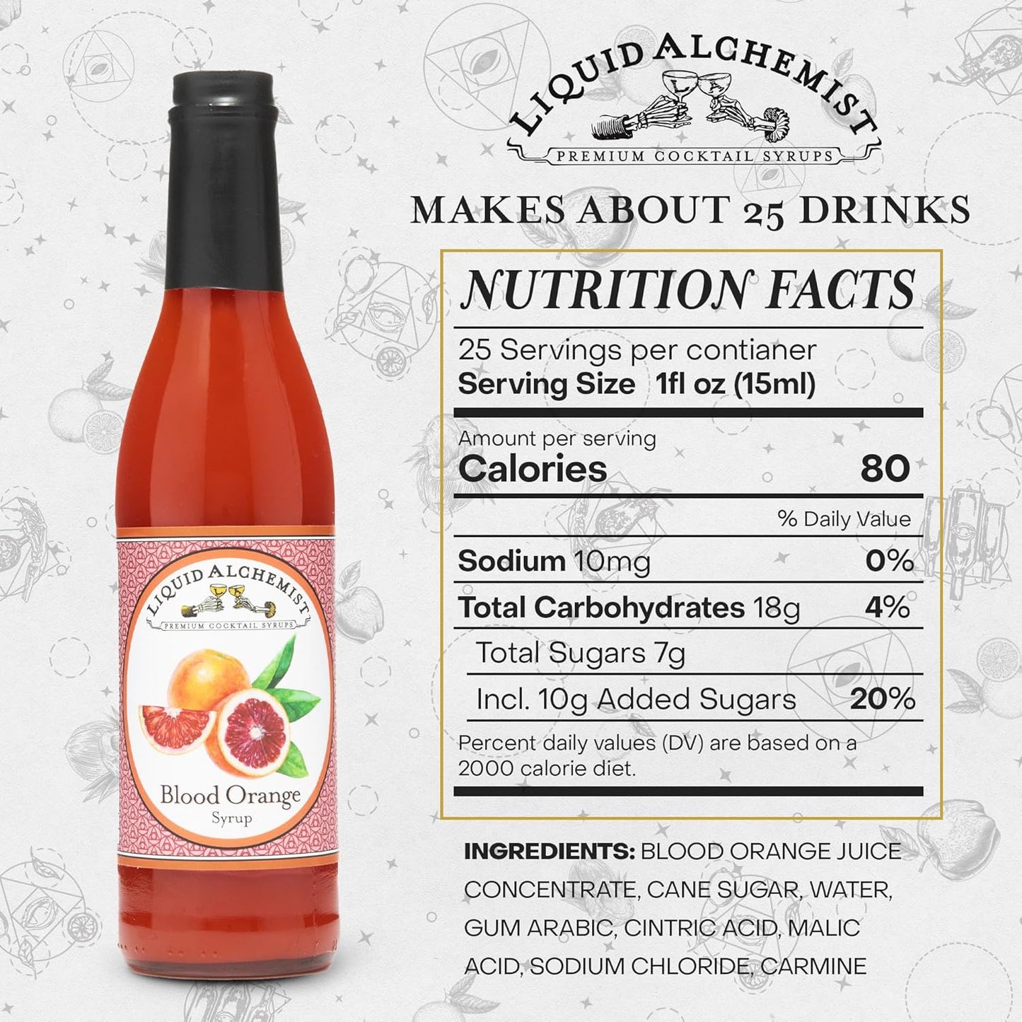 Liquid Alchemist Blood Orange Syrup for Cocktails - Real Ingredients Make this the Perfect Winter Cocktail or Margarita Mix - Non-GMO Blood Orange Sour Mix (25 oz)