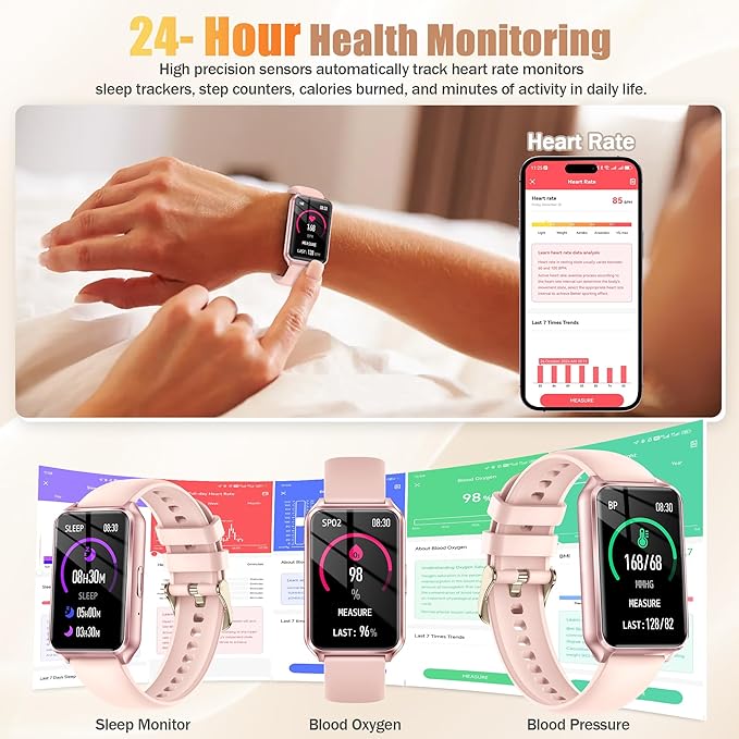 Smart Watch with Fitness Tracker, 1.57-Inch Display, Answer Calls, Sleep Monitor, IP68 Water Resistant (Pink)