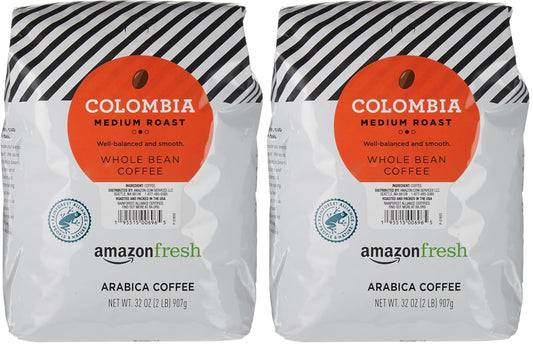 Amazon Fresh, Colombia Whole Bean Coffee Medium Roast, 32 Oz (Pack of 2)