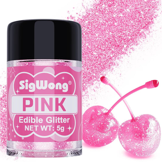 Pink Edible Glitter - 5g Food Grade Cake Decorating Shimmering Glitter, Edible Sprinkle Luster Dust for Drinks, Chocolates, Fondant, Strawberries, Cupcakes, Candy, Cookie - Vegan