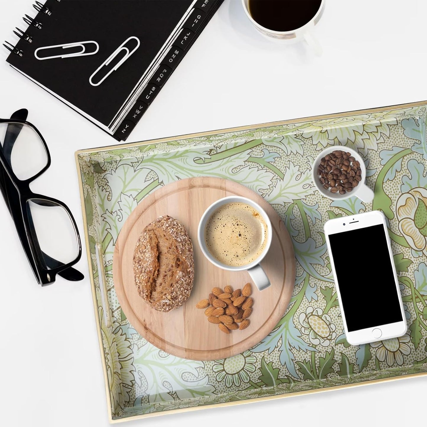 Spsyrine Serving Tray with Handles, Plastic Decorative Tray for Coffee Table, Living Room, Home Decor, Dianthus