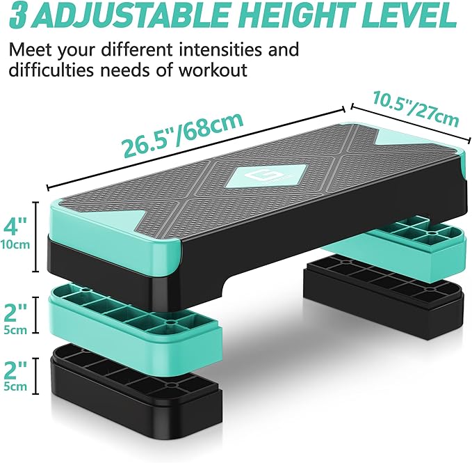Aerobic Exercise Step 26.5" Step 4â€ 6â€ 6â€ 8â€ 8â€ Adjustable