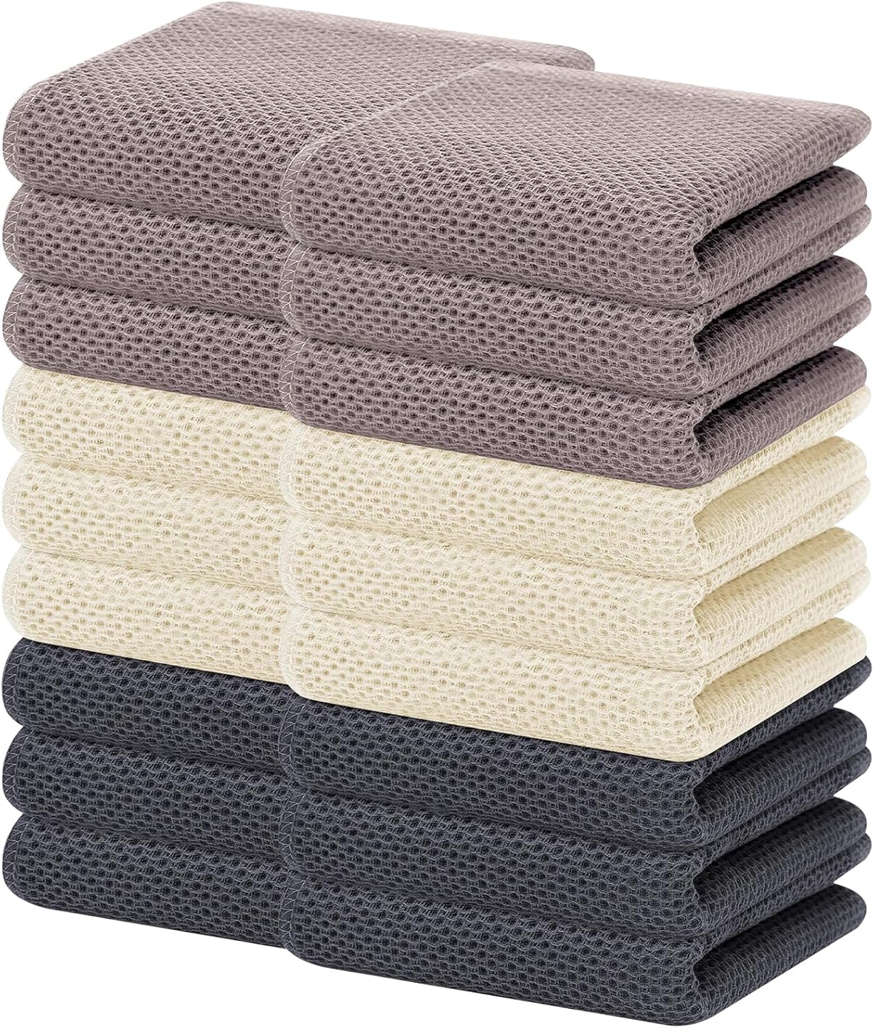 Homaxy 100% Cotton Waffle Weave Kitchen Dish Towels, Ultra Soft Absorbent Quick Drying Cleaning Towel, 13 x 28 Inches, 18-Pack, Mixed Color