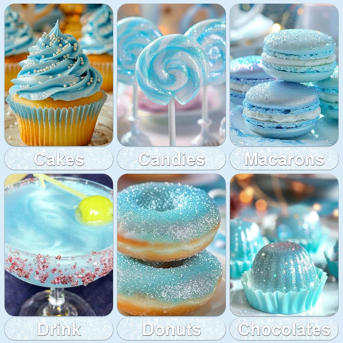 Iridescent Blue Edible Glitter - 5g Food Grade Cake Decorating Shimmering Glitter, Edible Sprinkle Luster Dust for Drinks, Chocolates, Fondant, Strawberries, Cupcakes, Candy, Cookie - Vegan