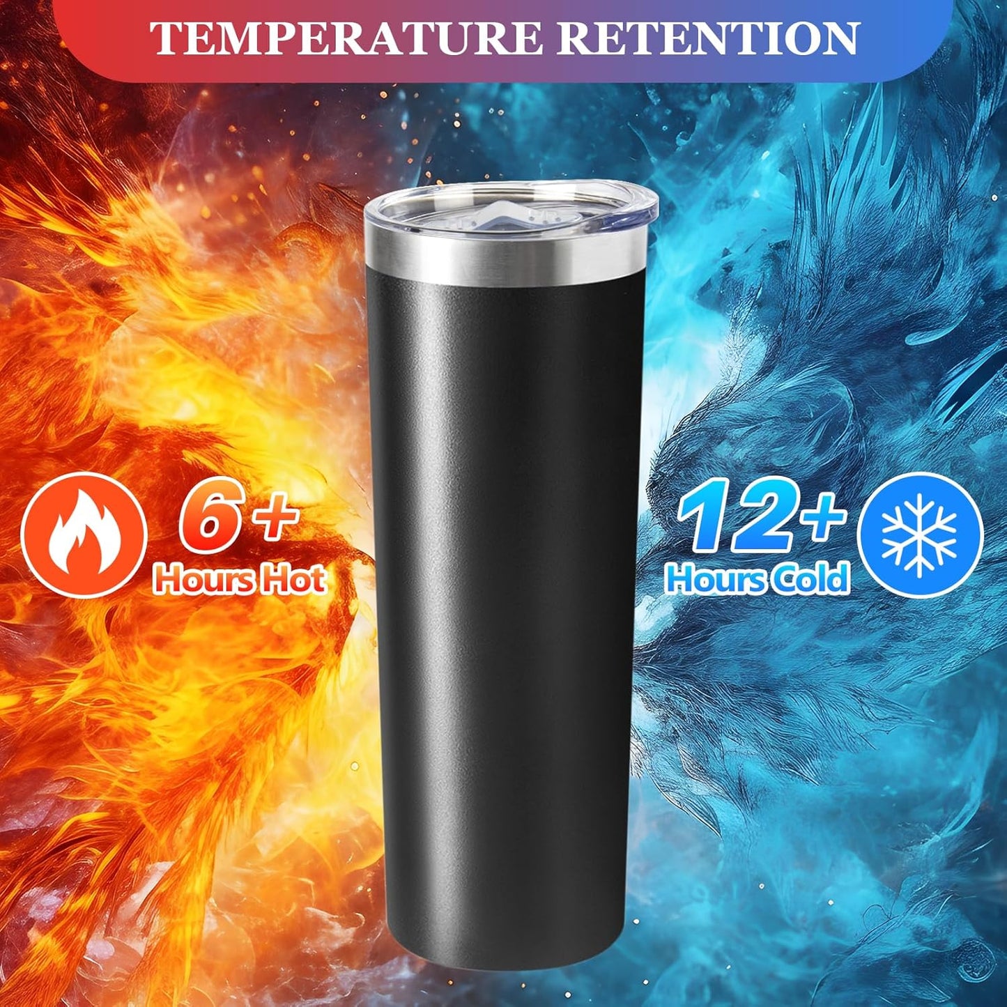 20 oz Skinny Tumblers with Lid and Straw,Stainless Steel Vacuum Insulated Tumbler Cup Double Wall Travel Coffee Mug, Thermal Water Tumbler for Hot and Cold Drinks(Black,8)