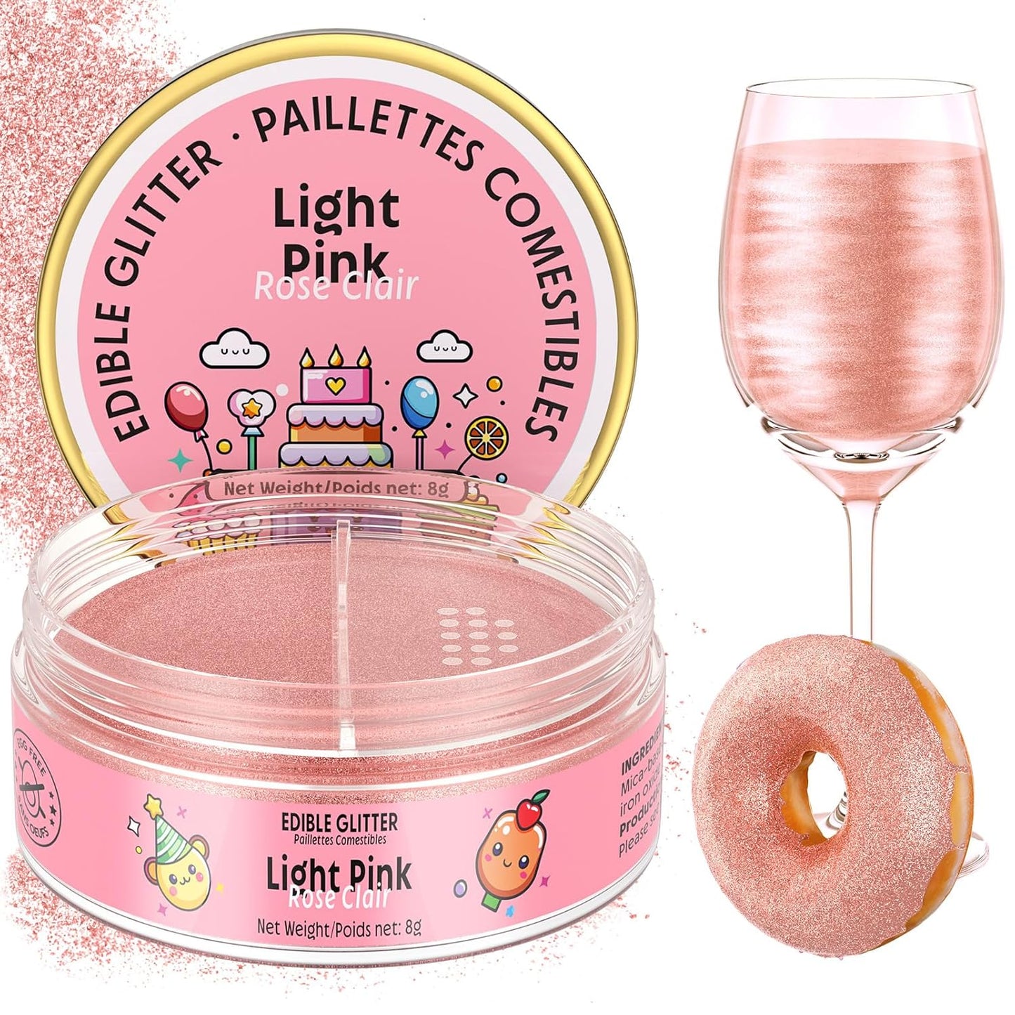 Nomeca Edible Glitter for Drinks Cakes, 8 grams Food Grade Luster Dust Sprinkles Glitter for Cake Decorations, DIY Cocktails, Beverages & Cake Decorating, Dessert Cake Topper (4-Light Pink)