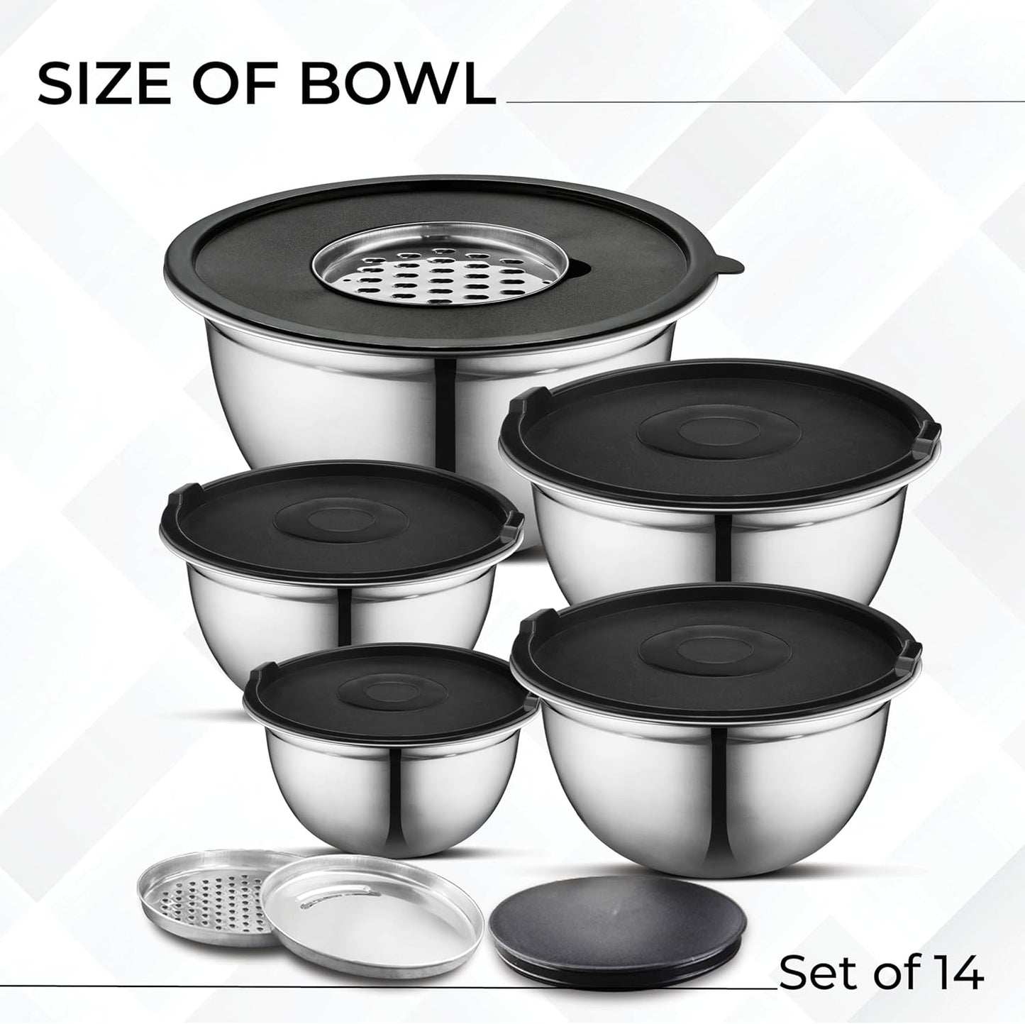 AVADOR Premium Stainless Steel Mixing Bowls Sets Brushed Stainless Steel Mixing Bowl Set, Easy To Clean, Space Saving, Great for Cooking, Baking, Prepping Needs (8 pc with Lid and Grater)