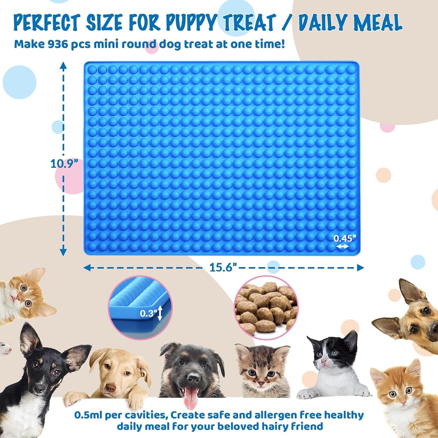 HKNMTT Mini Round Silicone Molds, 936 Cavities Semi Sphere Baking Moulds for Dog Treats Chocolate Chip Candy Gummy Freezer Oven Safe Homemade BPA Free Food Grade 2 PCS 0.02 Oz Cavity