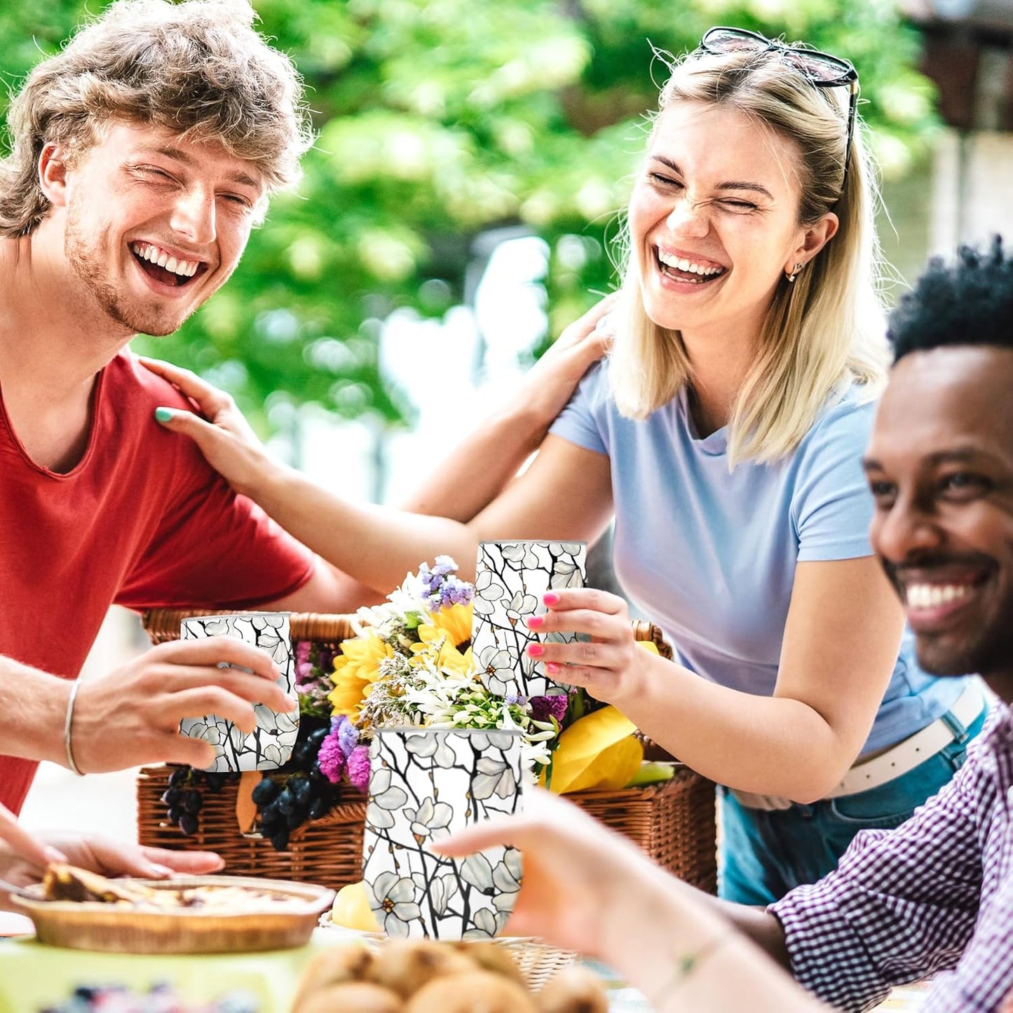 RainCaper 18/8 Stainless Steel Insulated Water Tumbler with Straw | 30oz, BPA-Free, Double Wall for Hot & Cold | Travel-Friendly, Cup Holder Ready (Tiffany Magnolia)