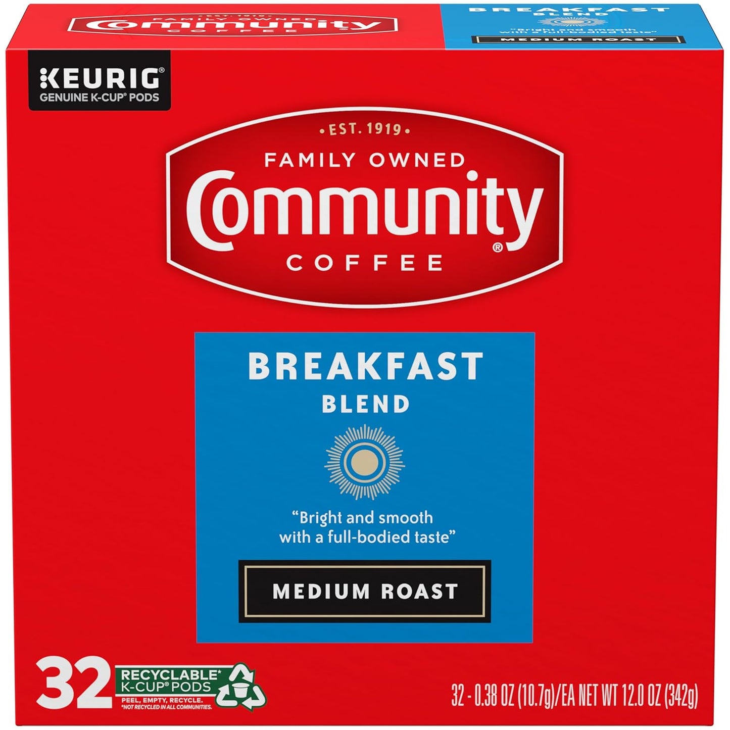 Community Coffee Breakfast Blend Medium Roast Single Serve Keurig K-Cup Pods 32 ct Box
