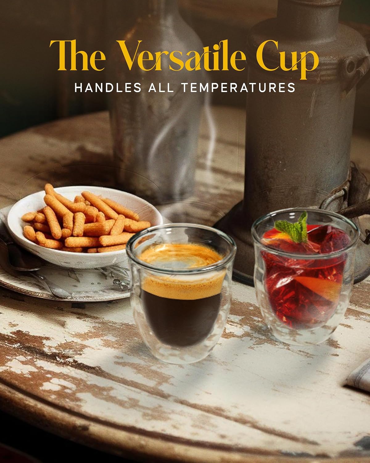 Kitchables Double Walled Glass Coffee Mugs Set of 4, 6oz Insulated Glass Coffee Mugs for Cappuccino, Latte, Tea, Espresso - Demitasse Latte Cup - Tazas Para Cafe