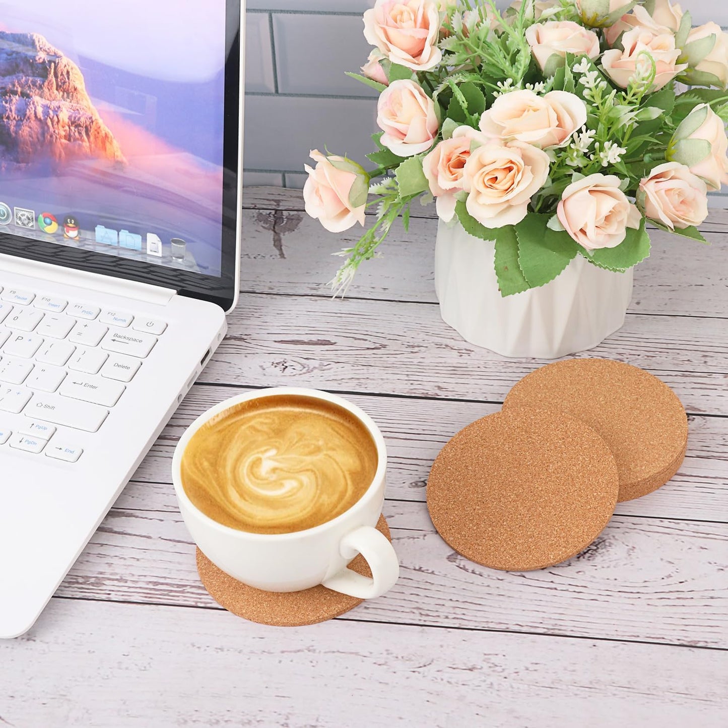 150 Pieces 3.6 Inch Cork Coasters for Drinks, 90 mm Round Cork Coasters, Non-Slip, Heat-Resistant, Absorbent & Reusable, Perfect for DIY Crafts and Home Tabletop Decoration