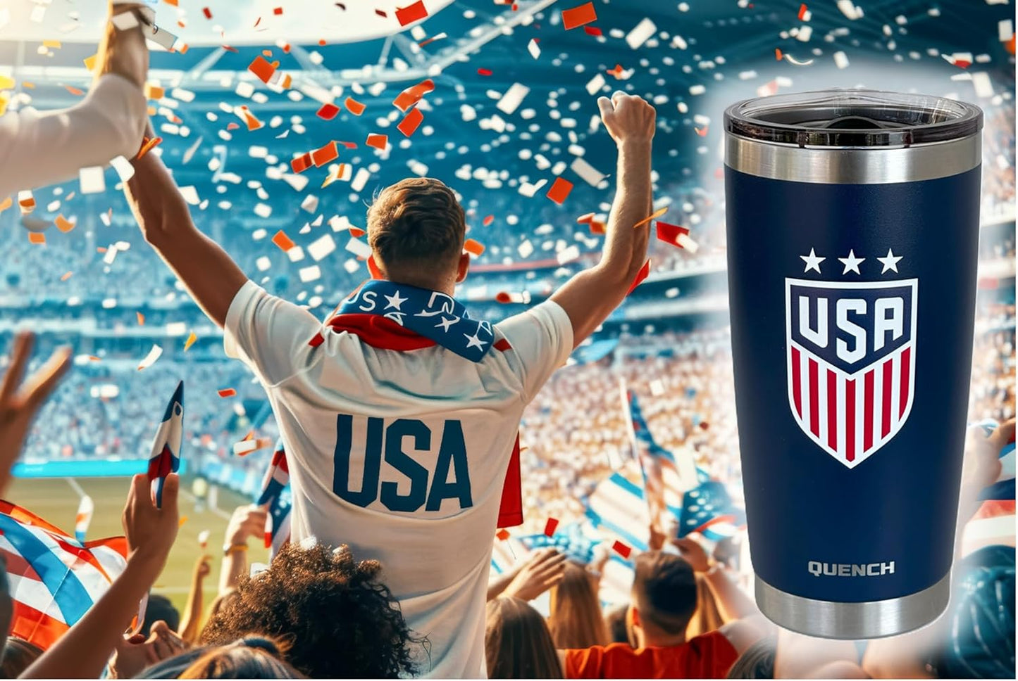 QUENCH Stainless Steel Tumbler 20oz, Double Wall Vacuum Insulated Powder Coated, USA, Indigo Blue, with MagnaLock Lid, Insulated USA Travel Coffee Mug Cup Tumbler, QU0001-BL1