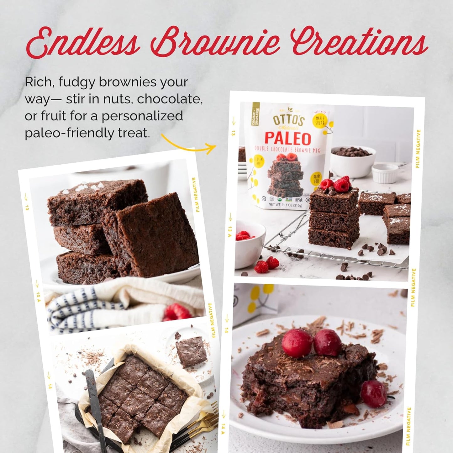 Otto's Naturals Grain-Free Paleo Double Chocolate Brownie Mix 11.1 Oz. 6 Pack, Top 9 Allergen-Free, Organic Cassava Flour, Gluten Free, Non-GMO, Vegan