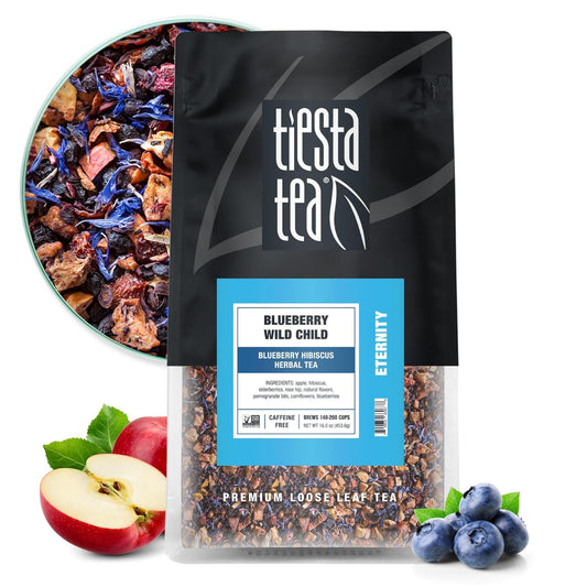 Tiesta Tea Blueberry Wild Child, Loose Leaf, Blueberry Hibiscus Herbal Tea, Premium Non-Caffeinated Blend, Make Hot or Iced, Brews Up to 200 Cups, 16 Ounce Resealable Bulk Pouch
