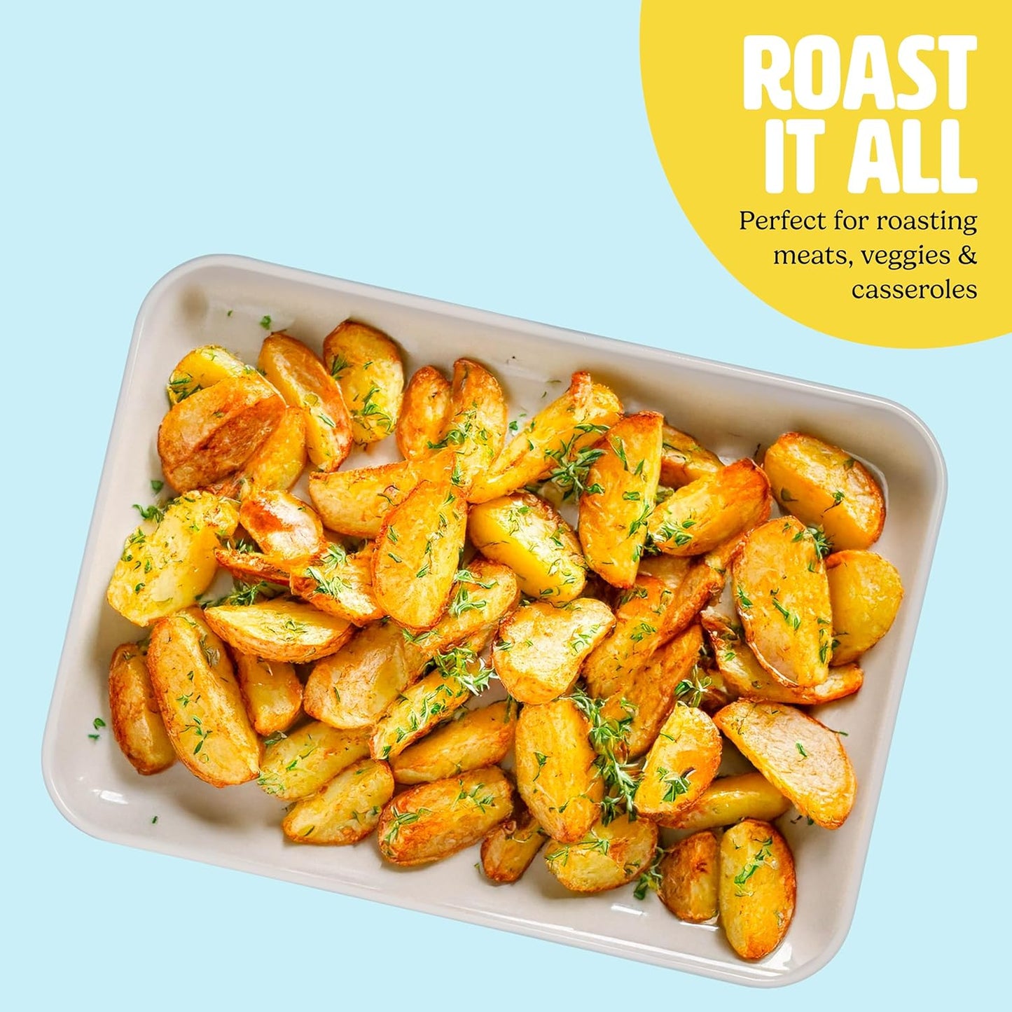 Tasty Clean Ceramic 14-Inch x 10-Inch Roasting Pan, Durable Aluminized Steel for Professional Results, Clean Ceramic Nonstick Coating, Oven Safe to 425°F, Dishwasher Safe, Aqua