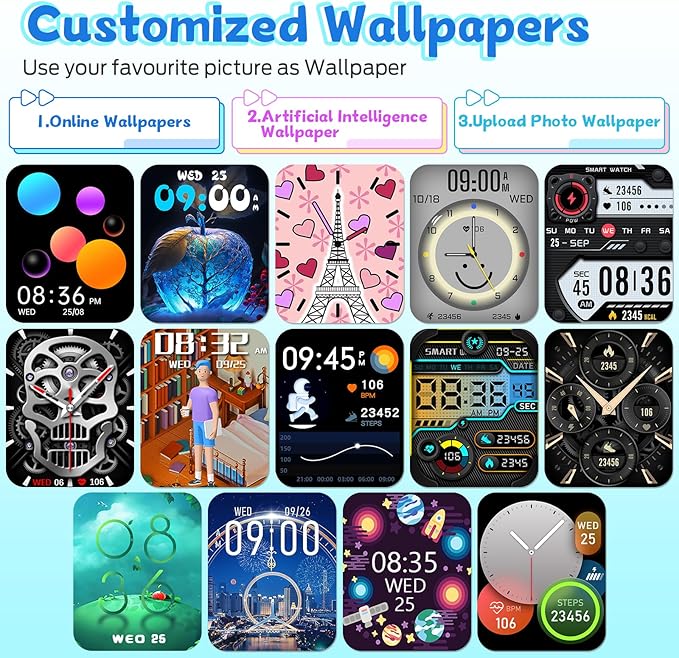 Smart Watch for Kids, Fitness Tracker with Pedometer, 100+ Sport Modes, Heart Rate, Sleep Monitor, Spo2, Calorie Step Counter, Fitness Watch 1.75"HD, Birthday Gifts for Girls Boys Teens 5-16 Black