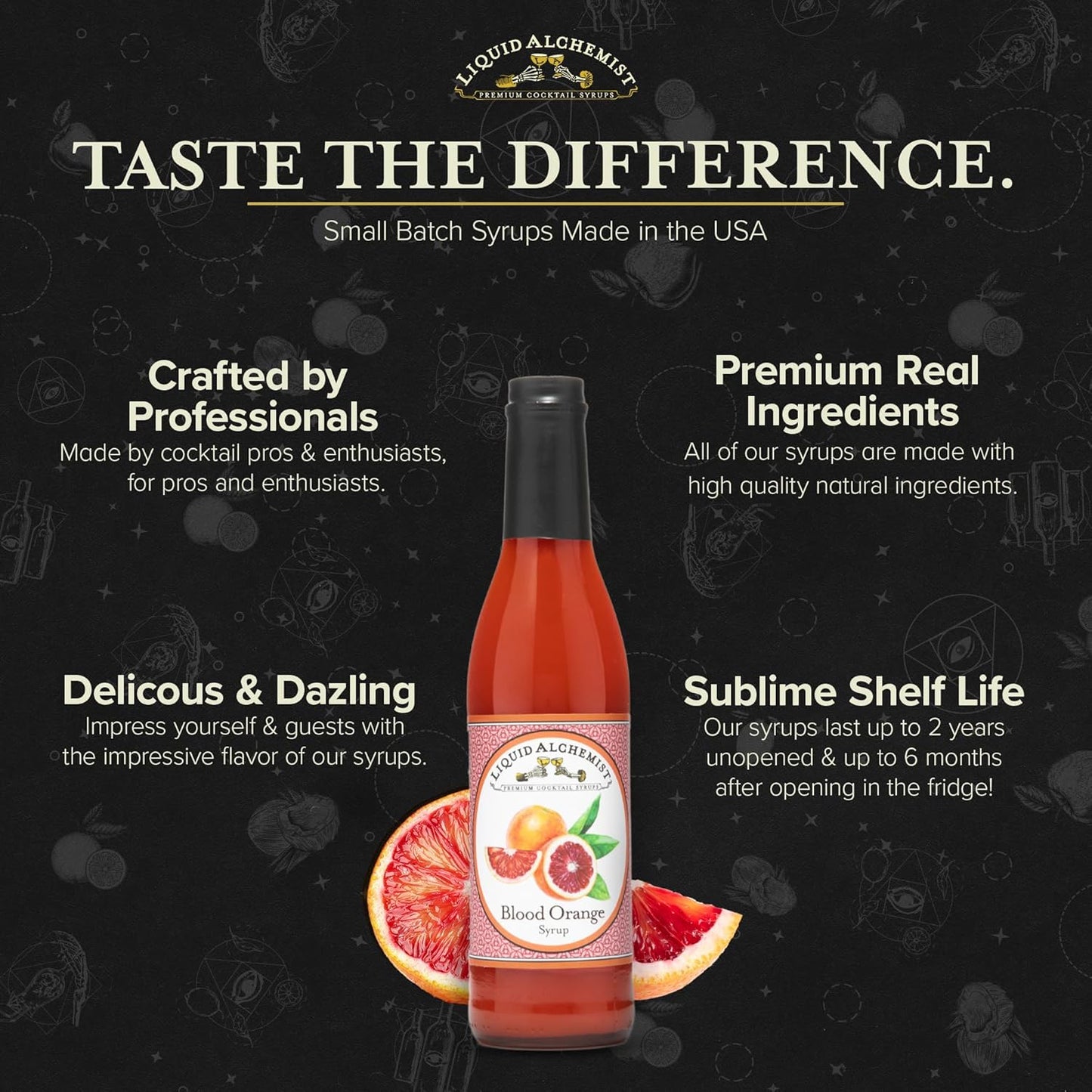 Liquid Alchemist Blood Orange Syrup for Cocktails - Real Ingredients Make this the Perfect Winter Cocktail or Margarita Mix - Non-GMO Blood Orange Sour Mix (25 oz)