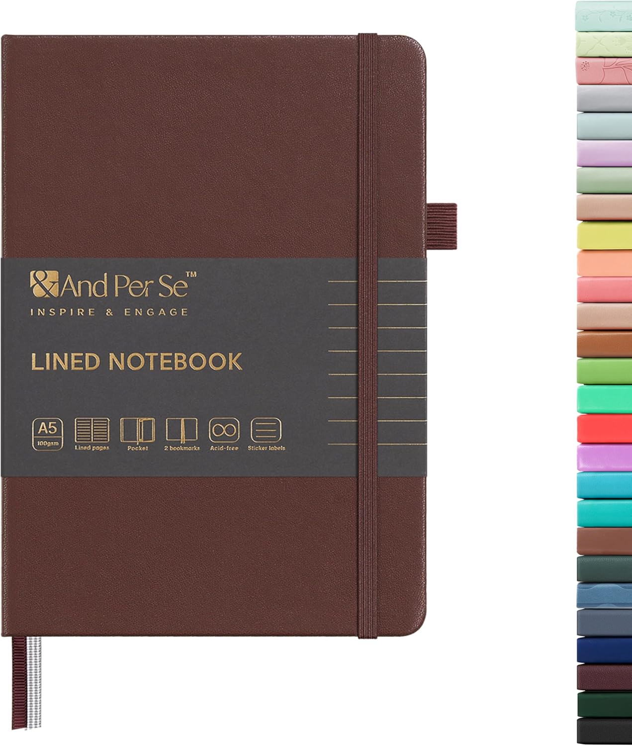 &And Per Se Lined Journal Notebook, 160 Pages, A5 5.7 x 8 inches College Ruled Thick Paper Notebook Journals for Writing, Hardcover Notebooks for Women Men Office School (1 Pack, Chocolate)