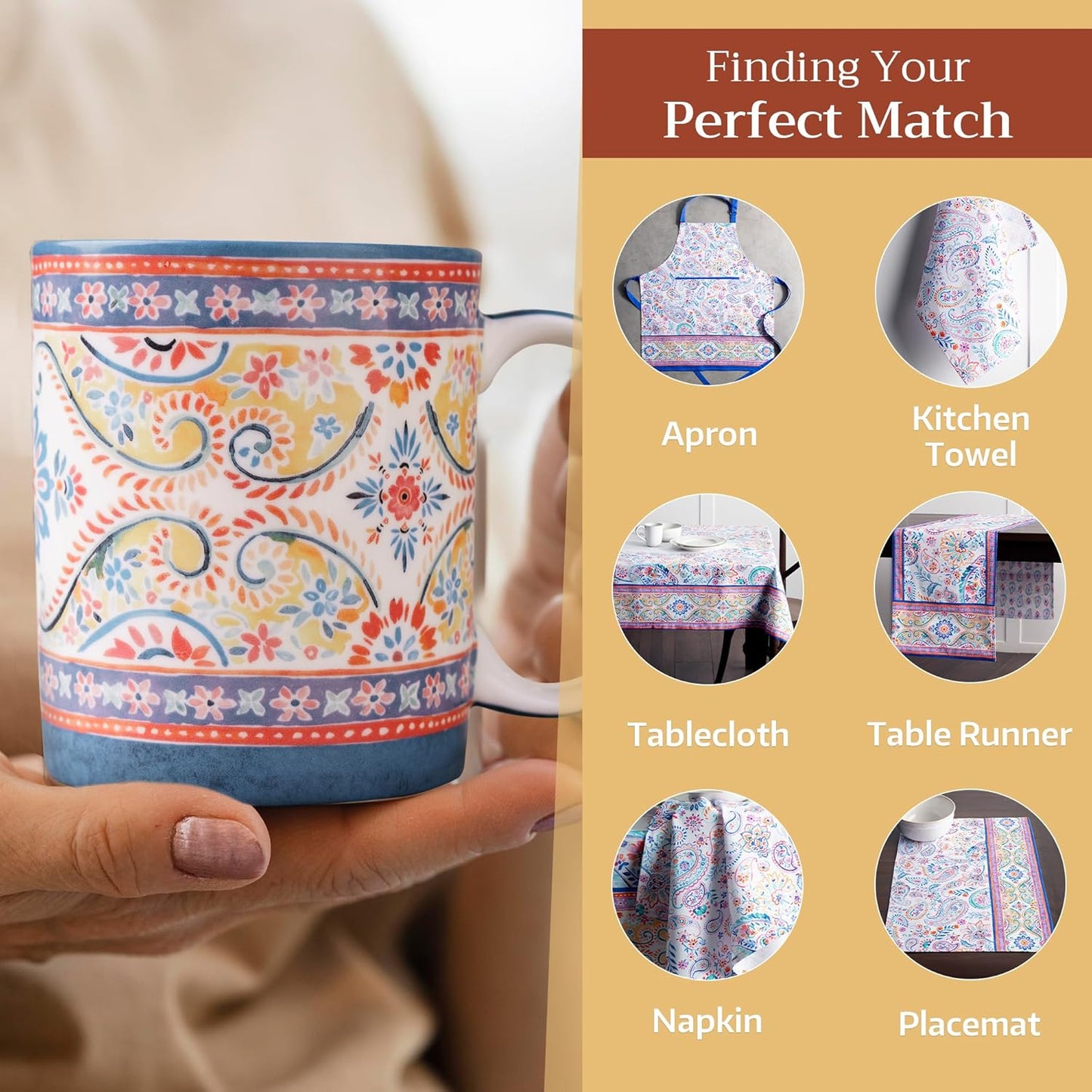 Maison d' Hermine Coffee Mug with Handles Fine Bone China Mugs Pack of Two Tea Cups for Hot Beverages Cappuccino Latte Home Restaurant Office Perfect for Gift (Indian Floral, 12 Ounce)