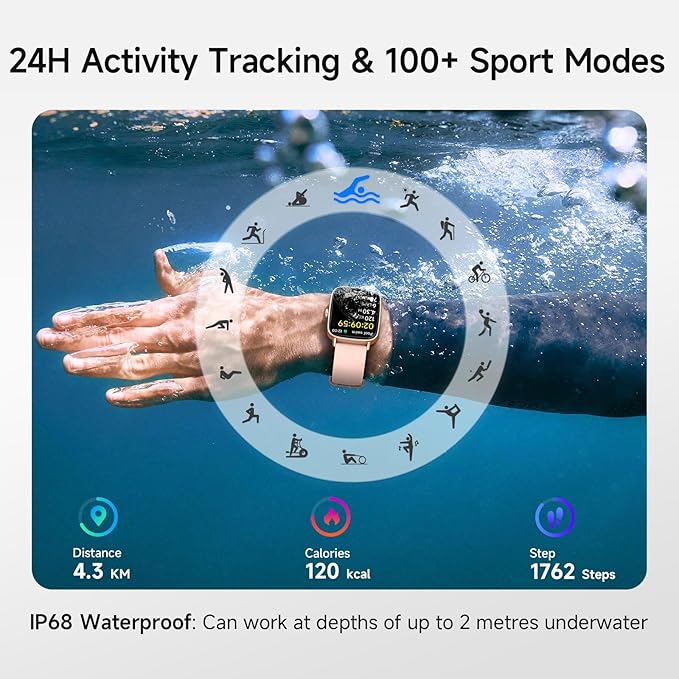 Smart Watch for Women, 1.85" HD Smartwatch Compatible iPhone/Samsung/Android (Answer/Make Calls), 100+ Sport Modes Fitness Tracker with Heart Rate/Sleep/SpO2 Monitor, IP68 Waterproof Reloj Inteligente