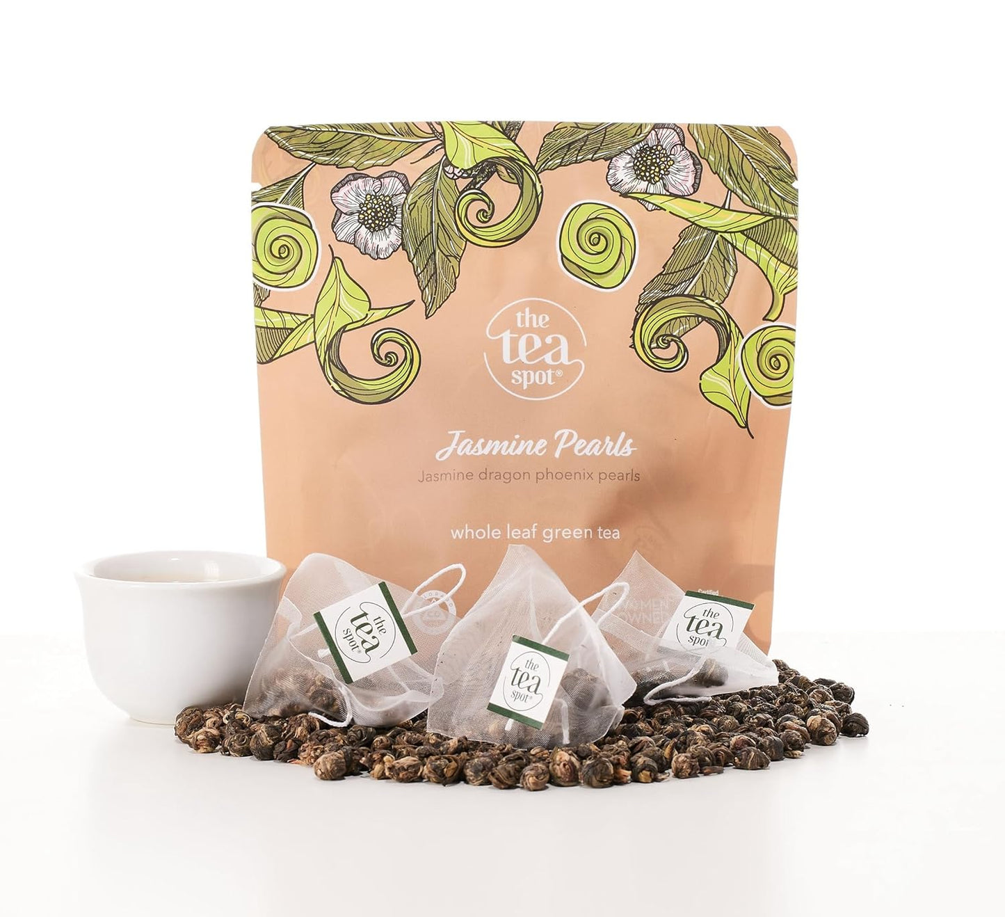 The Tea Spot Jasmine Pearls Green Tea | High-grade Jasmine infused Green Tea Pearls from Fujian | 15 Tea Bags