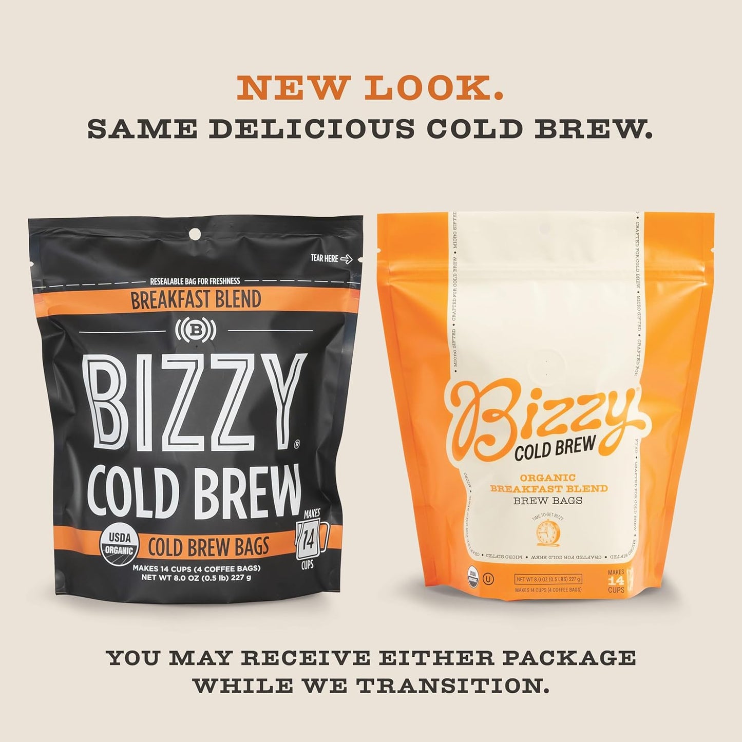 Bizzy Organic Cold Brew Coffee | Breakfast Blend | Coarse Ground Coffee | Medium-Light Roast | Micro Sifted | Specialty Grade | 100% Arabica | Brew Bags | 4 Count | Makes 14 Cups