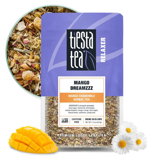 Tiesta Tea - Mango Dreamzzz Chamomile Loose Leaf Herbal Tea, Relaxing Chamomile & Lemongrass Blend, Caffeine-Free, Brew Hot or Iced, Makes Up to 25 Cups, Resealable Pouch, 1.5 Ounce
